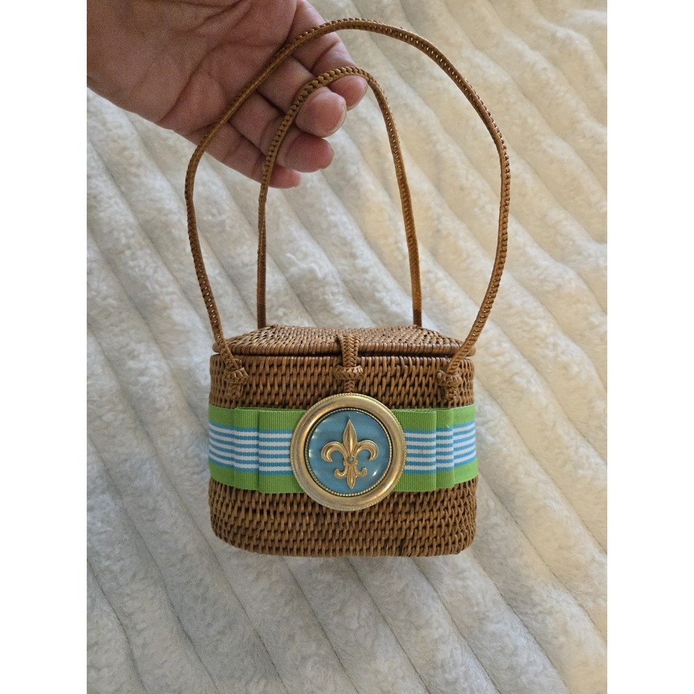 Lisi Lerch Bosom Buddy Bag Mini Straw Fleur Di Lis Bee Green Ribbon Bali Small